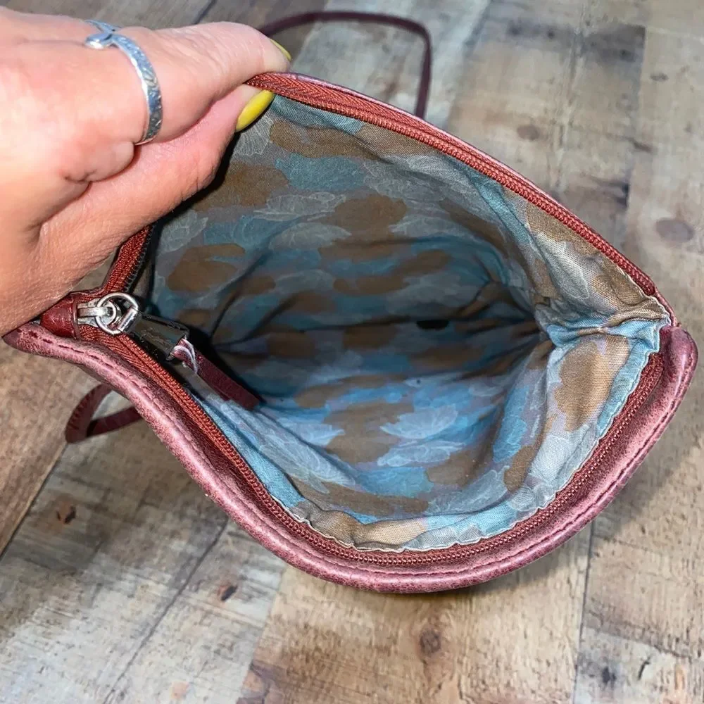 Hobo distressed maroon leather crossbody bag fold over